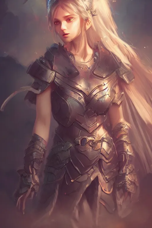 Prompt: dnd, fantsy background, armor girl, beautiful eyes, beautiful face, high detail, concept art, digital art, art of wlop, trending on artstation, trending on deviantart, 4 k,