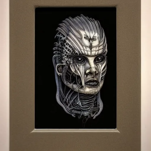 Image similar to self portrait by H R giger