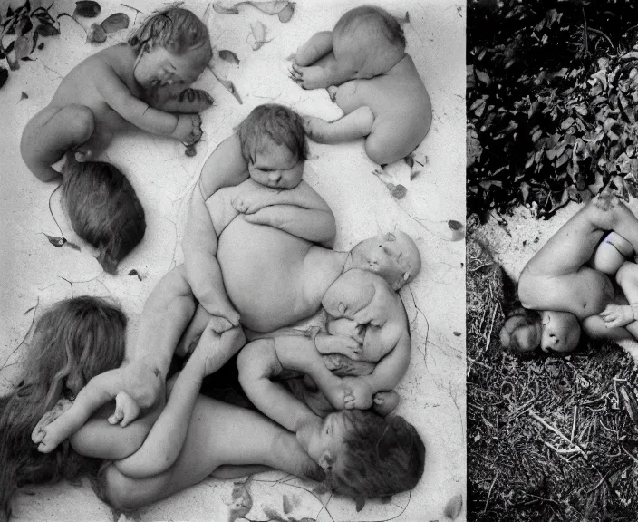 Image similar to the cyclical theory of becoming, dissolution and interdependence between the world of nature and human events by Anne Geddes, Henri Cartier-Bresson