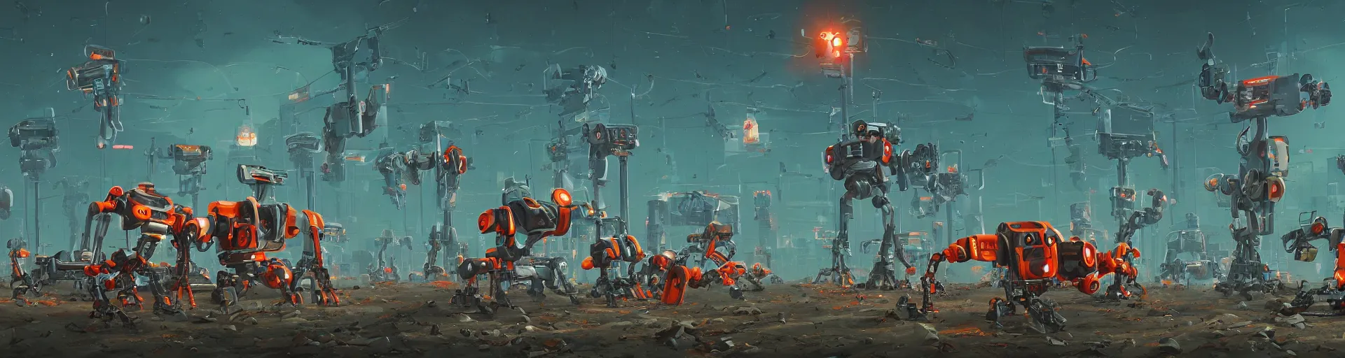 Prompt: fantastic robots fighting with each other in new zealand, dynamic scene, work in the style of simon stalenhag, 2 k