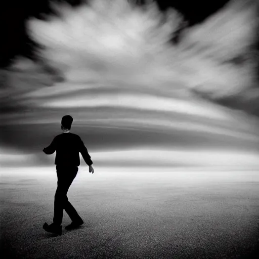 Image similar to Running man and the clouds by Trent Parke, clean, detailed, Magnum photos