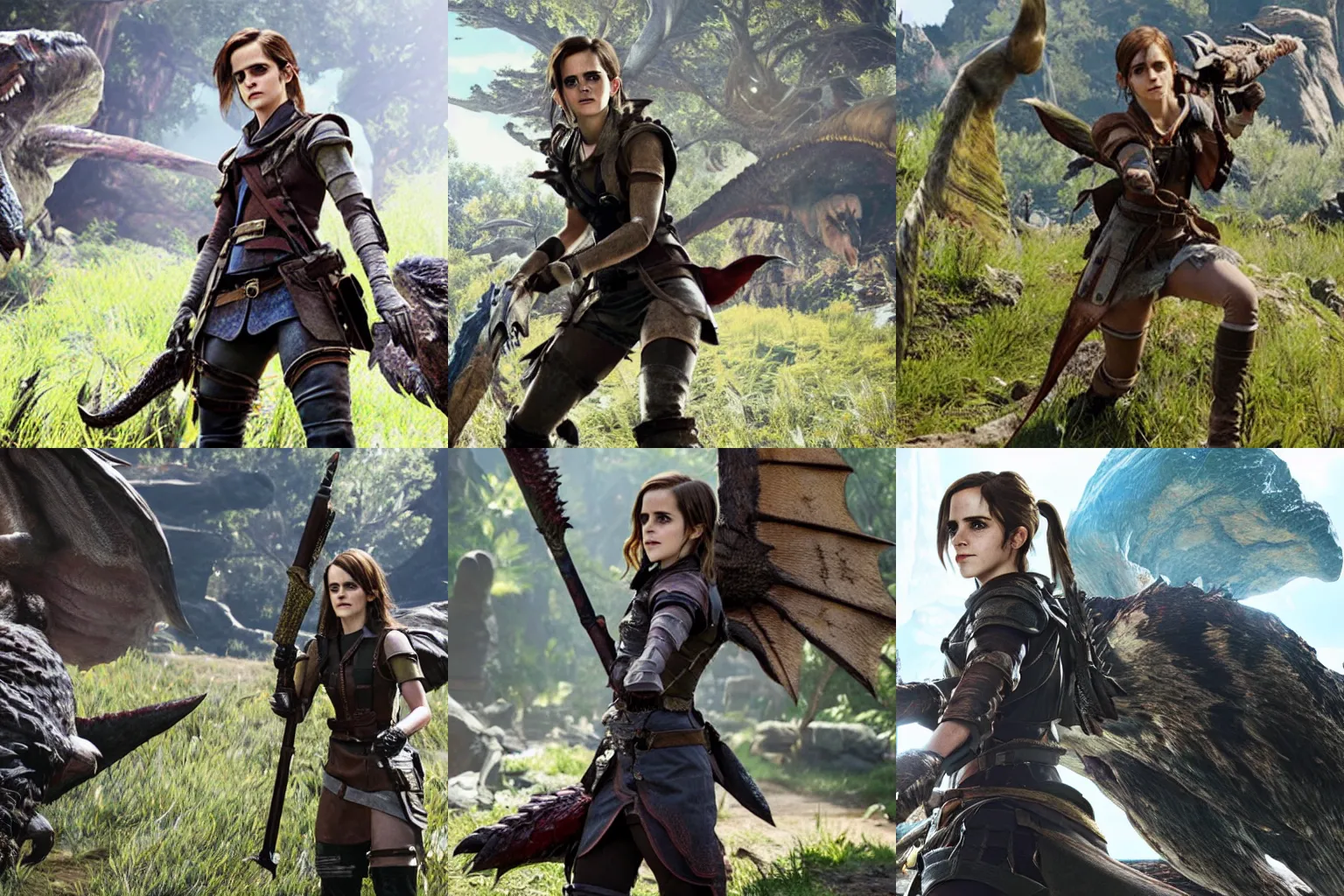 Prompt: still of emma watson in monster hunter world