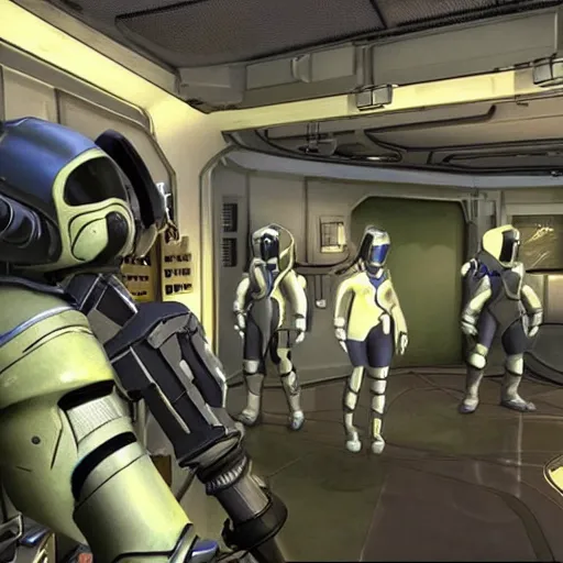 Prompt: still film from a star voyager episode, season 4, set in the bethesda game studios fallout universe.