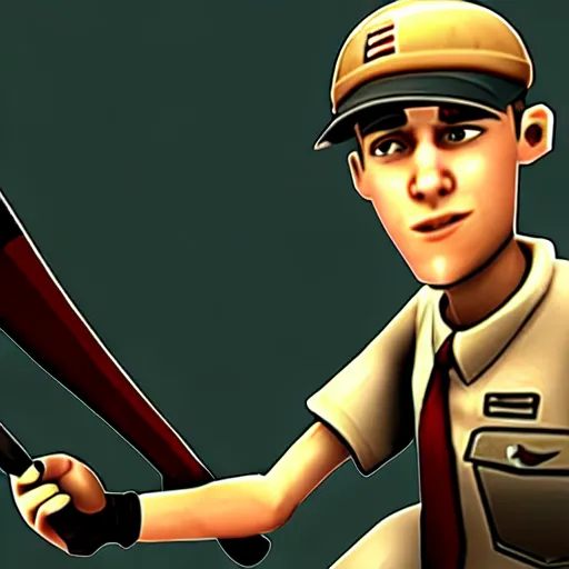 Image similar to TF2 scout hitting computer with a bat