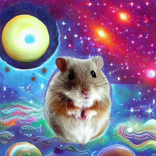 Prompt: the secret of the universe is a hamster, conceptual art, dreamcore