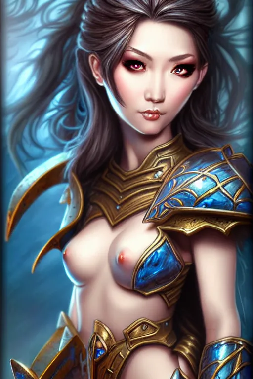 Image similar to sakimi chan, fantasy armor, european detailed face, tony sart