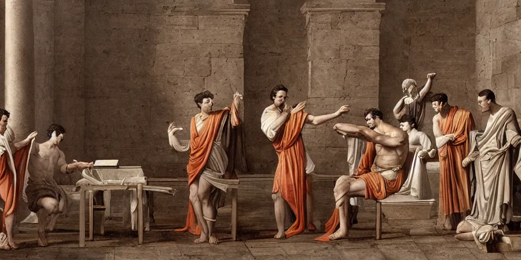 Prompt: Julius Caesar programming on a macbook in ancient rome