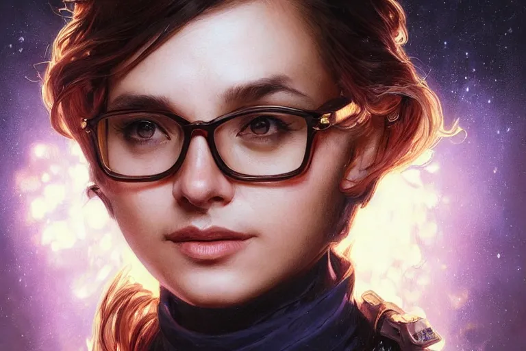 Prompt: Beautiful portrait of a glowing police officer wearing specs. wide angle, magic, fire, face painting, darkness, dramatic lighting, intricate, wild, highly detailed, digital painting, artstation, concept art, smooth, sharp focus, illustration, art by artgerm and greg rutkowski and alphonse mucha, footage from space camera