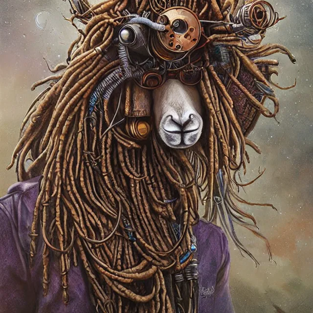 Image similar to llama with dreadlocks, industrial sci - fi, by mandy jurgens, ernst haeckel, james jean