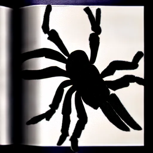 Image similar to book illustration of a tarantula with a machine gun. book illustration, monochromatic, white background, black and white image