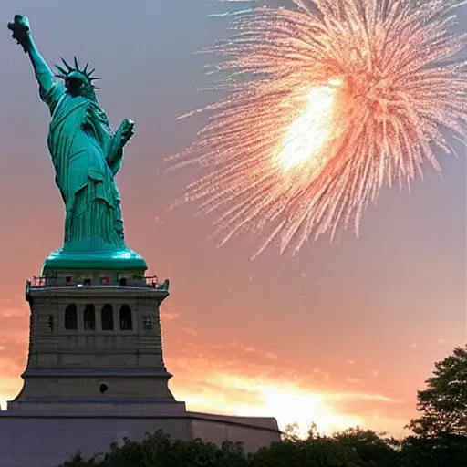 Image similar to liberty statue explode into pieces