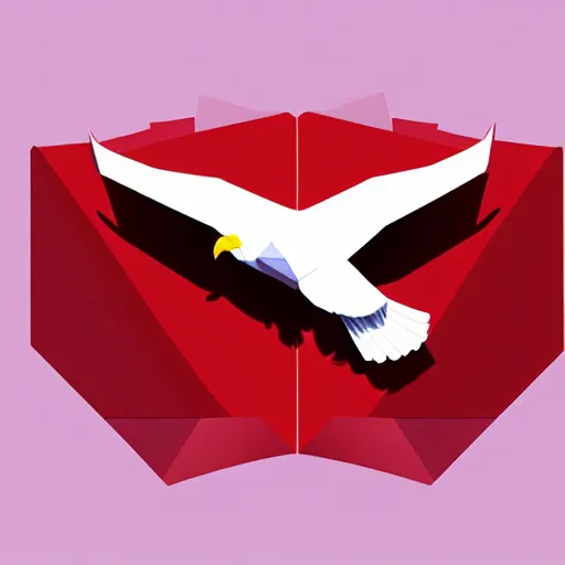 Image similar to low poly, vector, white eagle flying above an open book, icon, red background, cgsociety, artstation, octane render