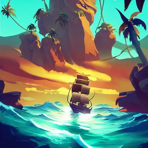 Image similar to painting treasure on sea of thieves game smooth median photoshop filter cutout vector, behance hd by jesper ejsing, by rhads, makoto shinkai and lois van baarle, ilya kuvshinov, rossdraws global illumination