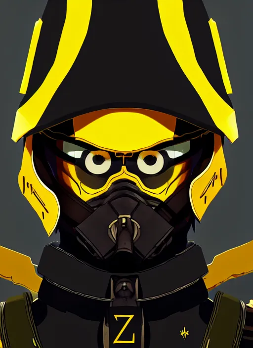 Image similar to anime portrait of a vicious helldiver scout soldier, black armor with yellow accents, closeup on face, ilya kuvshinov, anime, pixiv top monthly, trending on artstation, cinematic, danbooru, zerochan art, kyoto animation