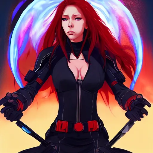 Prompt: anime portrait of Black Widow as a shaman yedi using dark force to eliminate trump as an anime antagonist by Stanley Artgerm Lau, WLOP, Rossdraws, James Jean, Andrei Riabovitchev, Marc Simonetti, and Sakimichan, trending on artstation