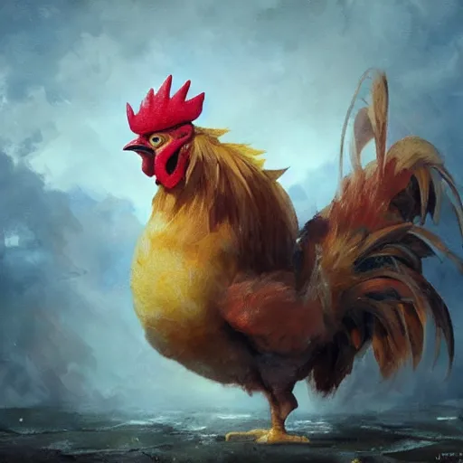 Image similar to expressive oil painting of ( ( ( rooster ) ) ) pikachu chimera, by jean - baptiste monge, octane render by yoshitaka amano, by greg rutkowski, by jeremy lipking, by artgerm