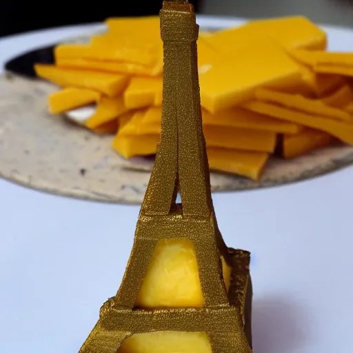 Prompt: the eiffel tower made out of cheese