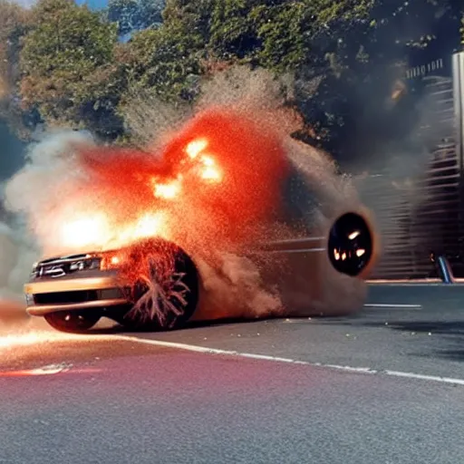 Image similar to photograph of a car right as it explodes, 1,000,000fps camera, 4k