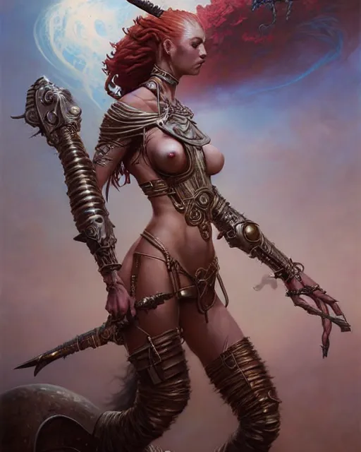 Image similar to beautiful warrior girl, fantasy character portrait, ultra realistic, wide angle, intricate details, the fifth element artifacts, highly detailed by peter mohrbacher, boris vallejo, hajime sorayama, wayne barlowe, aaron horkey, gaston bussiere, craig mullins