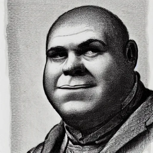 Prompt: portrait of shrek ( c. 1 8 8 0 - c. 1 8 9 2 ) drawing in high resolution by otto eerelman