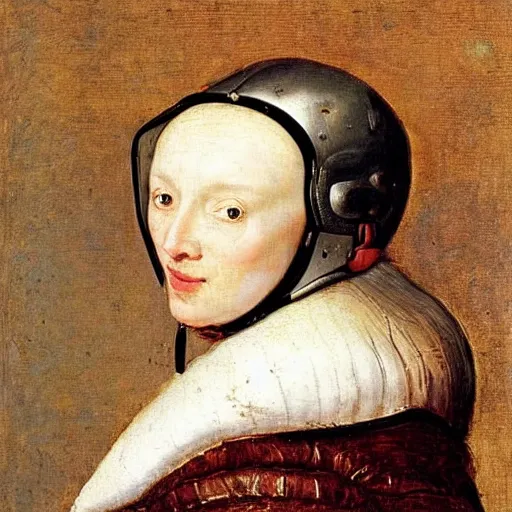 Prompt: Portrait of a woman with a helmet, by Jan Brueghel the Elder