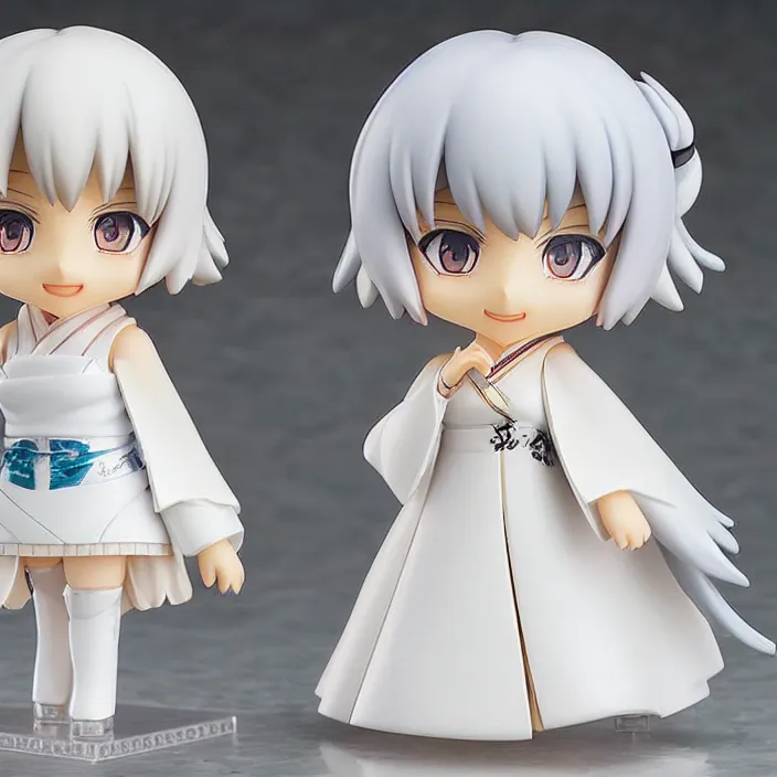 Image similar to a japanese princess young lady, with white hair and bangs!!!! AYAKA, An anime Nendoroid of [Character Here], figurine, detailed product photo