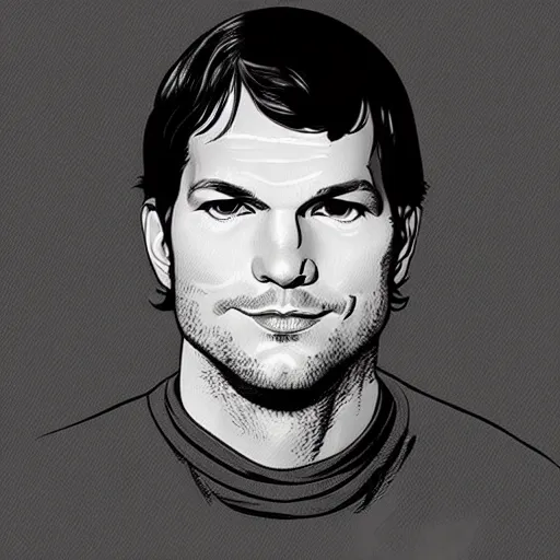 Image similar to “ ashton kutcher retro minimalist portrait by jean giraud, moebius starwatcher comic, 8 k ”