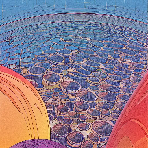 Image similar to A bird's-eye view futurism by jean giraud detailed illustration