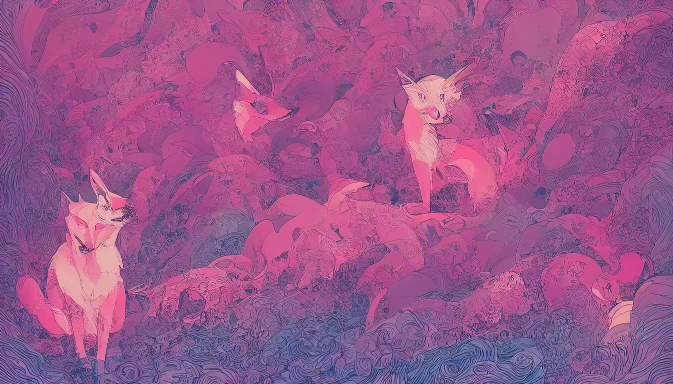 Image similar to pink fox by kilian eng, victo ngai, josan gonzalez