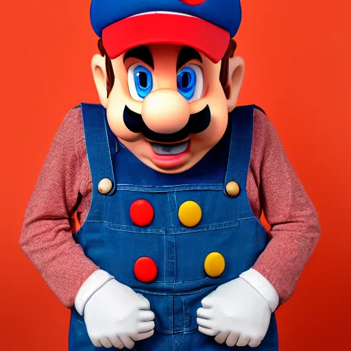 Prompt: Professional corporate portrait of Mario wearing his Mario hat and overalls, Nintendo, studio lighting, 85mm lens