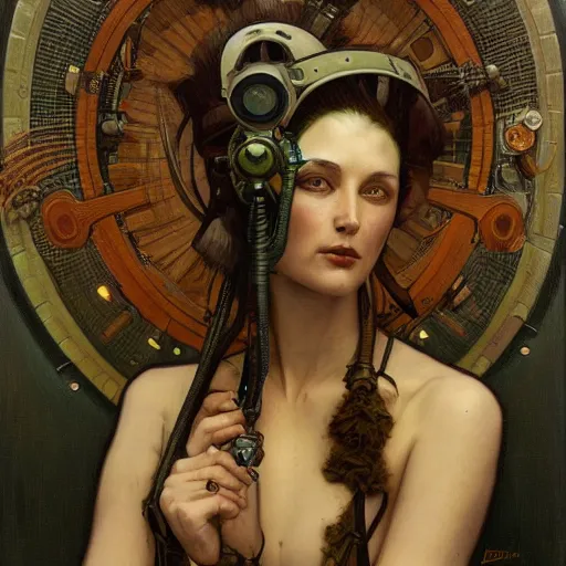 Prompt: a dieselpunk painting in the style of donato giancola, and in the style of tom bagshaw, and in the style of alphonse mucha. symmetry, smooth, sharp focus, semi - realism, intricate detail.