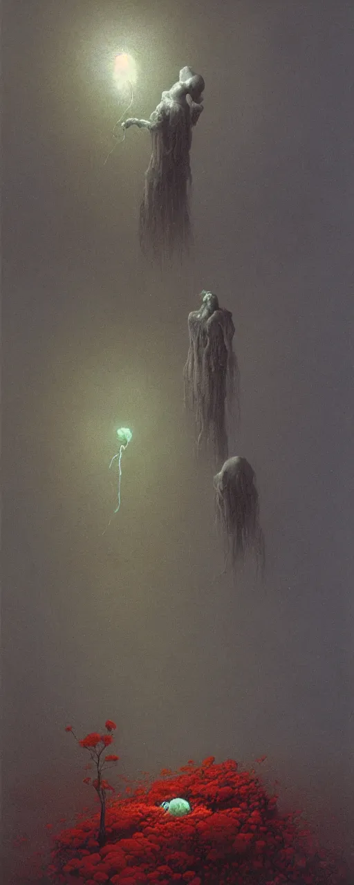 Prompt: a golemn applying bioluminecent poison on a sad dying flower, zdzislaw beksinski, arthur rachham, interior, 8 k, artstation