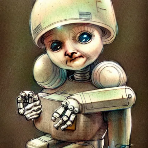 Image similar to ( ( ( ( ( 1 9 5 0 s robot elf baby. muted colors. ) ) ) ) ) by jean - baptiste monge