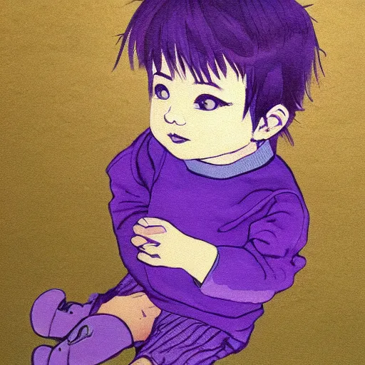 Prompt: cute little boy, purple color palette, art made by mitsuhiro kimura,