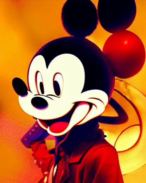 Prompt: portrait Anime Mickey Mouse smoking Sharp fine face, pretty face, realistic shaded Perfect face, fine details. Anime. cyberpunk realistic shaded lighting by katsuhiro otomo ghost-in-the-shell, magali villeneuve, artgerm, rutkowski Jeremy Lipkin and Giuseppe Dangelico Pino and Michael Garmash and Rob Rey