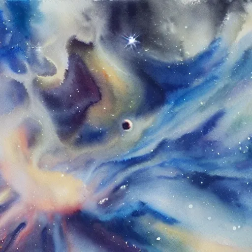 Prompt: screaming in space. watercolor. dramatic. amazing painting. formal. beautiful. high resolution. highly realistic. close - up. trending on artstation