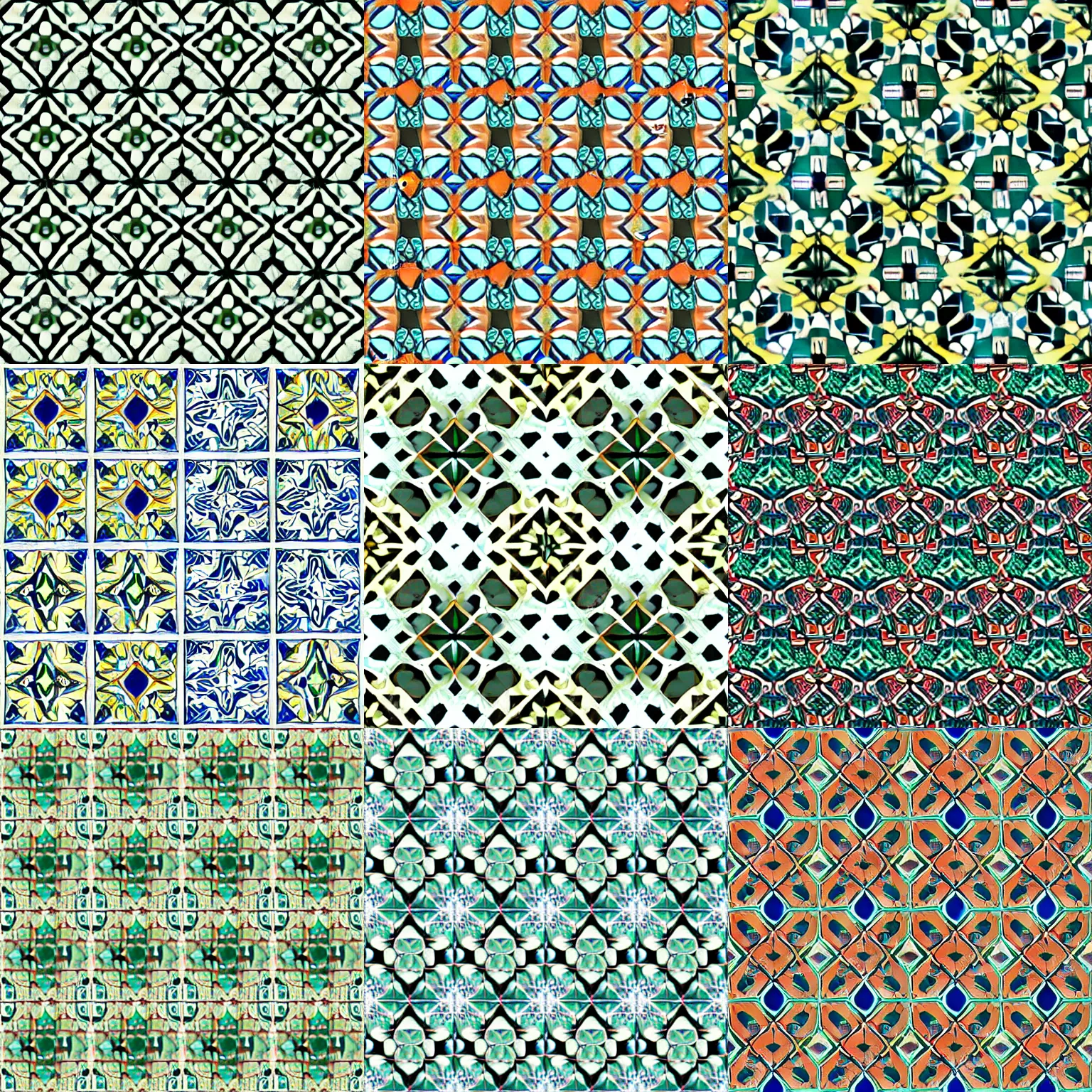 Prompt: Moroccan Tiles with geometric pattern, with a greenish tint, abstract art, seamless pattern, decorative