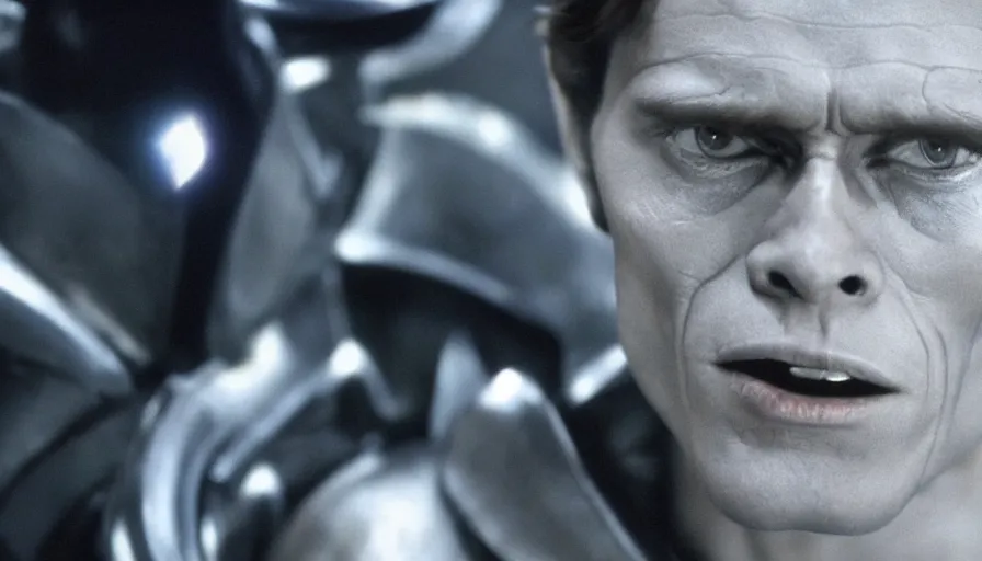 Prompt: young Willem Dafoe as a Sith Lord, cinematic lighting, close-up, cinematography