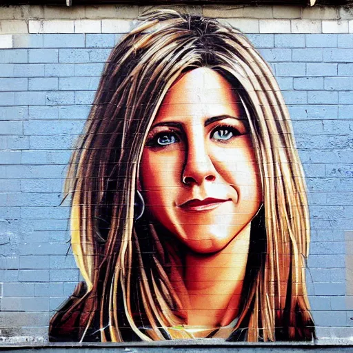 Image similar to Street-art portrait of Jennifer Aniston in style of Etam Cru