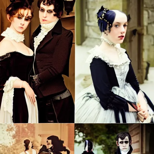 Prompt: regency era romance but with goth kids