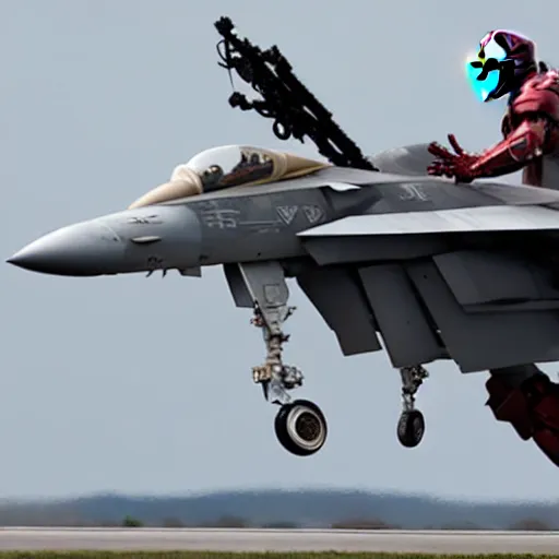 Image similar to iron man destroying an f - 1 8