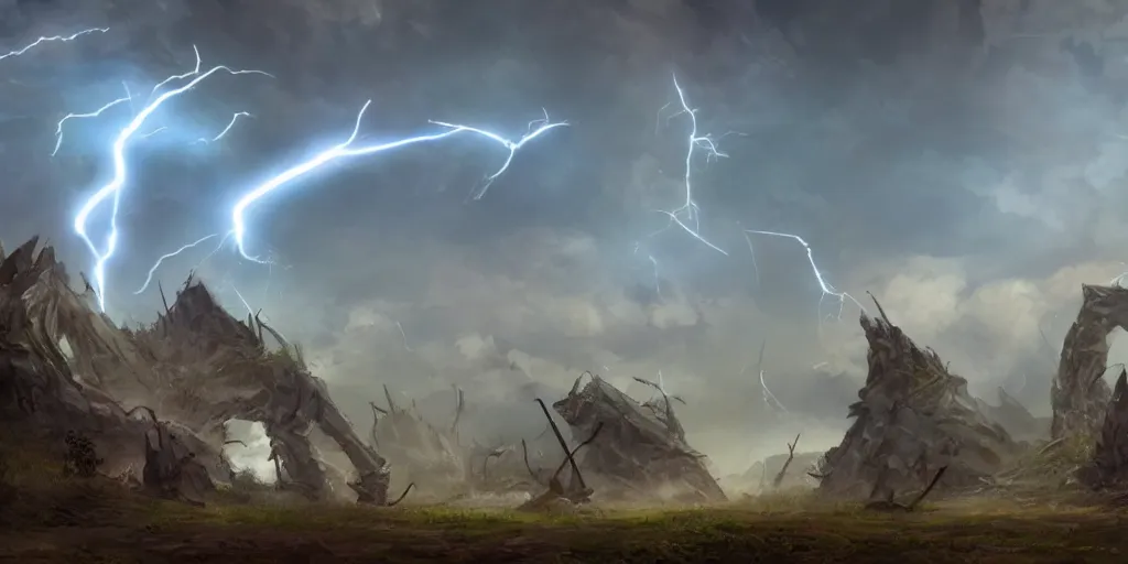 Prompt: lighting strike\'s archers arrow in the sky , fantasy world, realistic, sci-fi, landscape, character design, concept art,