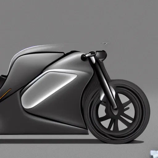 Image similar to product design study of a tesla motorbike, grey, photo - realistic, volumetric lightning