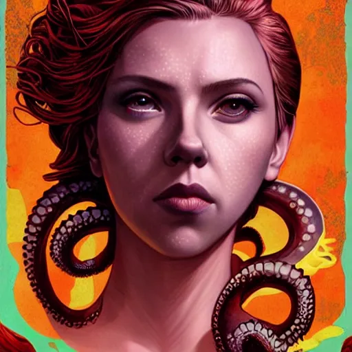 Image similar to lofi underwater mermaid biopunk bioshock portrait of scarlett johansson, octopus, Pixar style, by Tristan Eaton Stanley Artgerm and Tom Bagshaw.