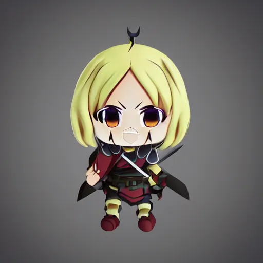 Prompt: cute chibi fumo plush of a heavy sword wielding cursed paladin, shadow armor, monster girl, stylized cel shading, vray