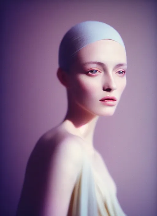 Prompt: kodak portra 4 0 0 motion blur photo portrait of a beautiful woman in style of paolo roversi, dressed in long, elegant, soft coloured gel lighting, highly detailed, sharp focus,, octane render, ethereal, out worldly colours, emotionally evoking, head in focus, soft blur light dreamy, volumetric lighting unreal engine, epic fantasy