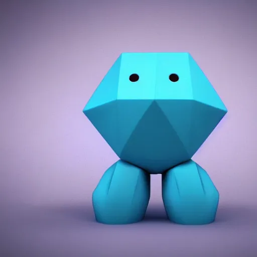 Image similar to 3D render of a cute, simplistic cyan crystal character with two blue hexagon eyes and a blue triangle mouth