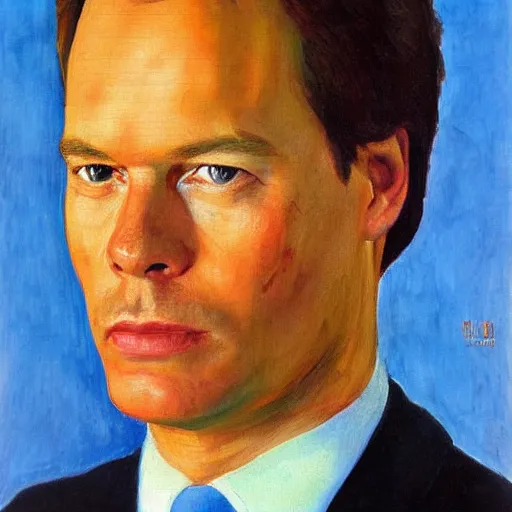 Image similar to “a detailed portrait of Mark Rutte, oil painting by Petrov-Vodkin”