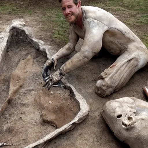 Prompt: archeologists discovery intact giant human bones, realistic, very detailed, photo, high resolution