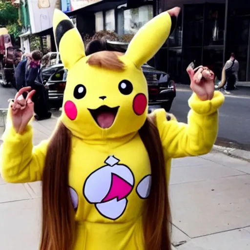 Image similar to ariana grande in a cute pikachu suit